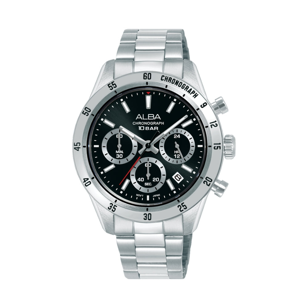 Alba Black Dial With Silver Tachymeter Bezel Chronograph Watch AT3L27X1