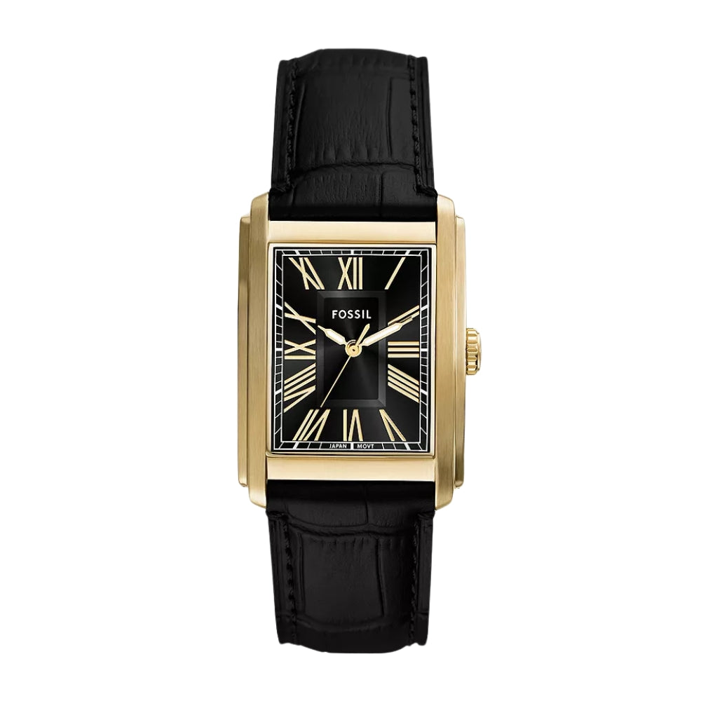 Fossil Carraway 30mm Three-Hand Black Croco Leather Watch FS6091