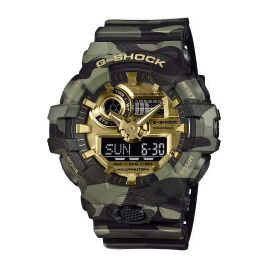 Casio G-Shock BOLD CAMO SERIES, CAMO AND GOLD ANALOG-DIGITAL GA-700 SERIES GA-700CMG-3A