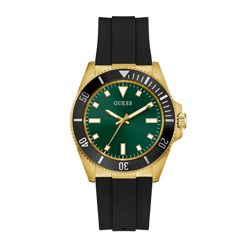 GUESS Mens Black Gold Tone Analog Watch GW0969G2