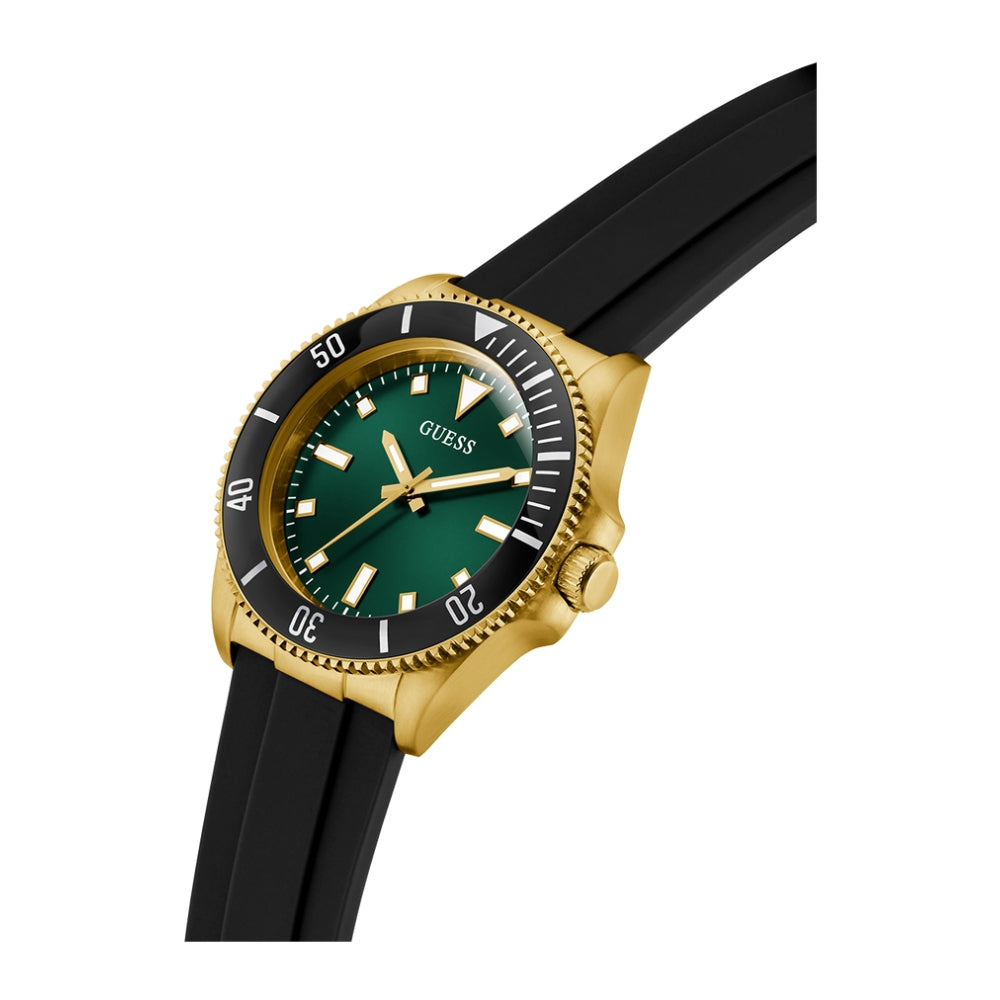 GUESS Mens Black Gold Tone Analog Watch GW0969G2