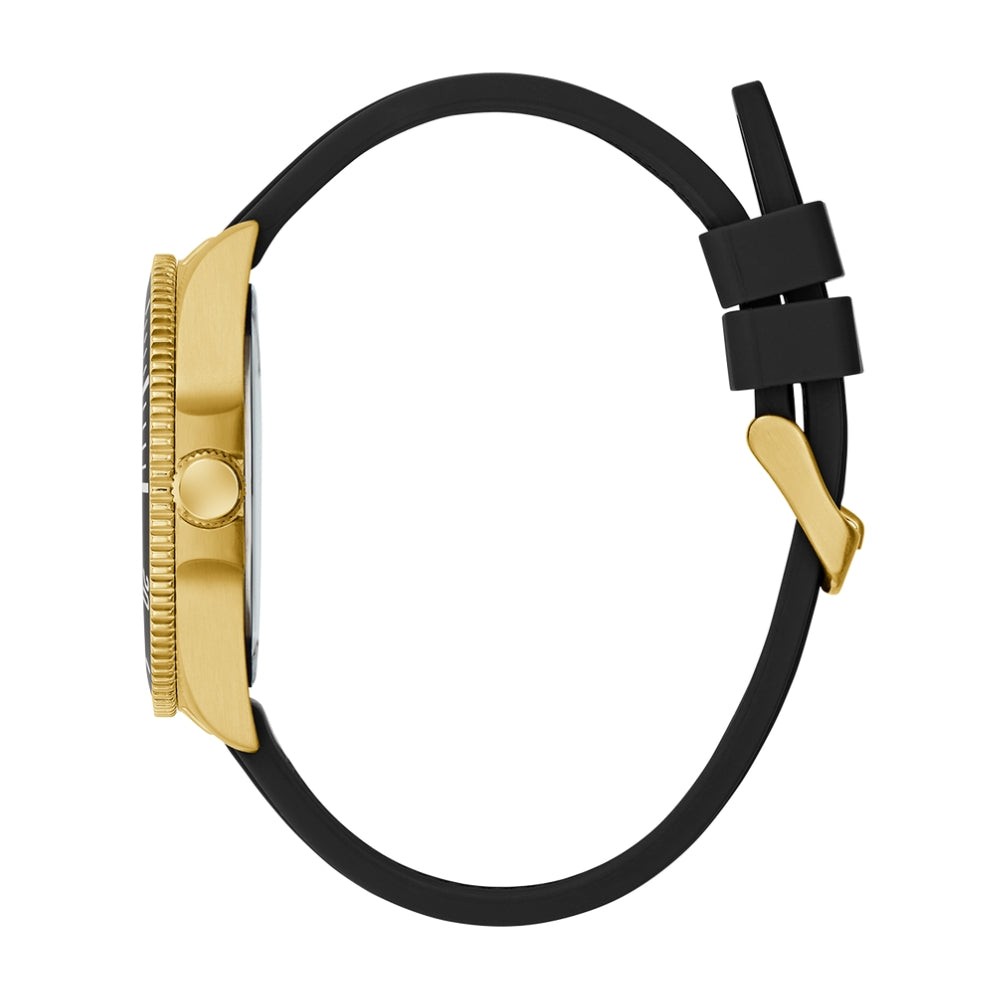 GUESS Mens Black Gold Tone Analog Watch GW0969G2