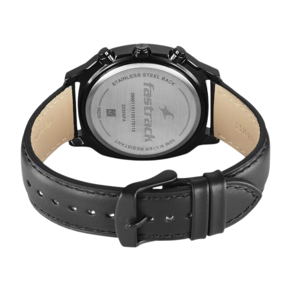 Fastrack Kronos Guys Chronograph Watch With Date Black Dial & Black Leather Strap 3335NL02