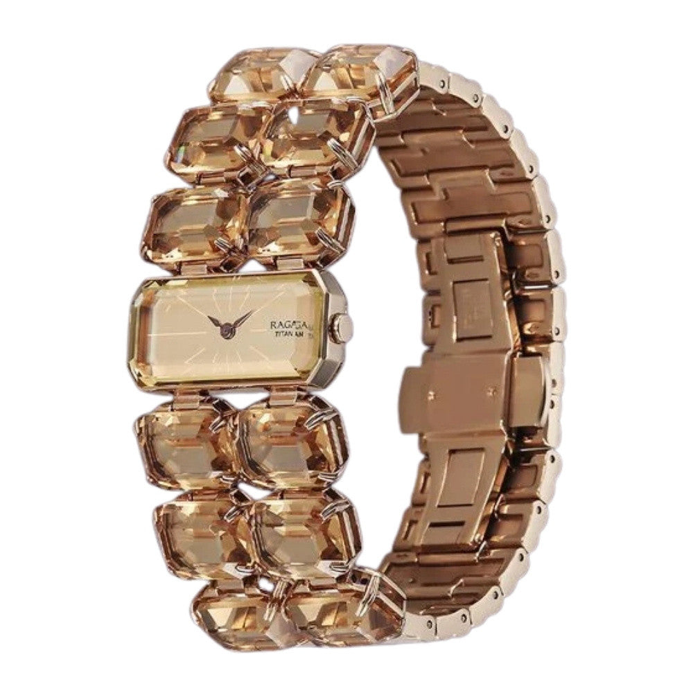 Titan Raga Cocktails Quartz Analog Brown Dial Metal Strap Watch For Women NU95320WM01