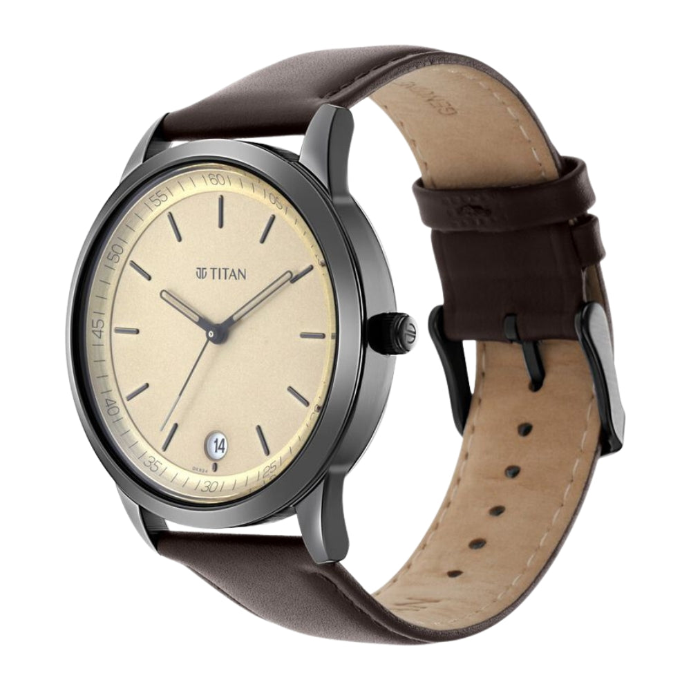 Titan Workwear Watch with Beige Dial & Leather Strap 1806NL02