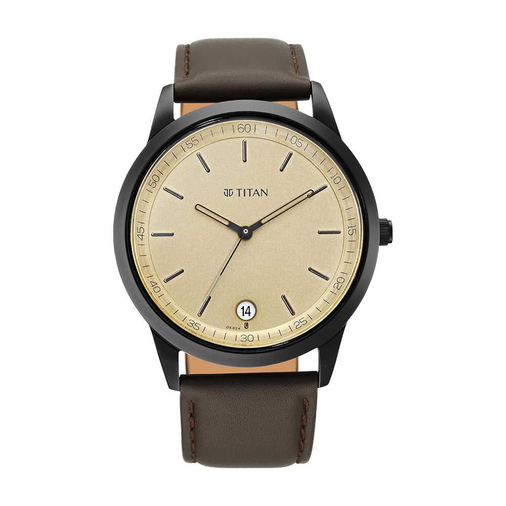 Titan Workwear Watch with Beige Dial & Leather Strap 1806NL02