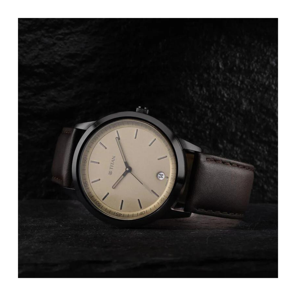 Titan Workwear Watch with Beige Dial & Leather Strap 1806NL02