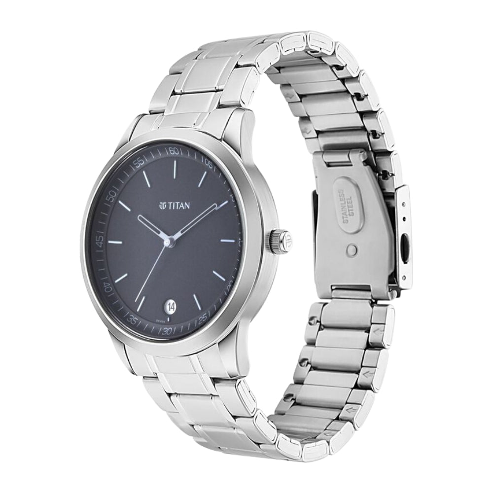 Titan Men's Timeless Style Watch: Refined Black Dial and Metal Strap 1806SM02