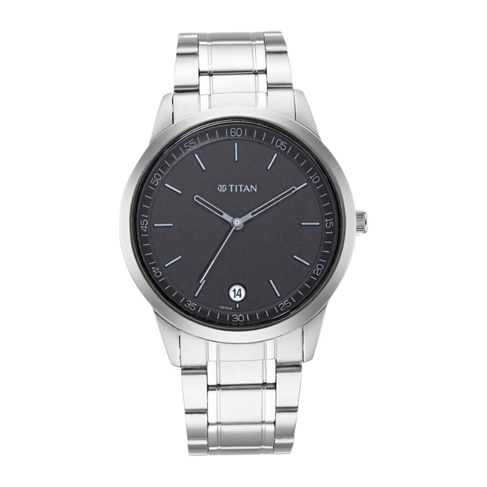 Titan Men's Timeless Style Watch: Refined Black Dial and Metal Strap 1806SM02