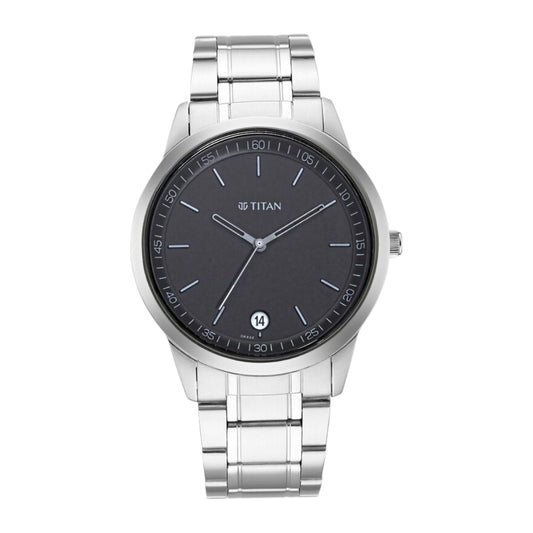 Titan Men's Timeless Style Watch: Refined Black Dial and Metal Strap 1806SM02