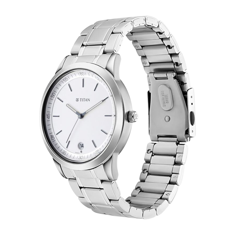 Titan Men's Timeless Style Watch: Refined White Dial and Metal Strap 1806SM03
