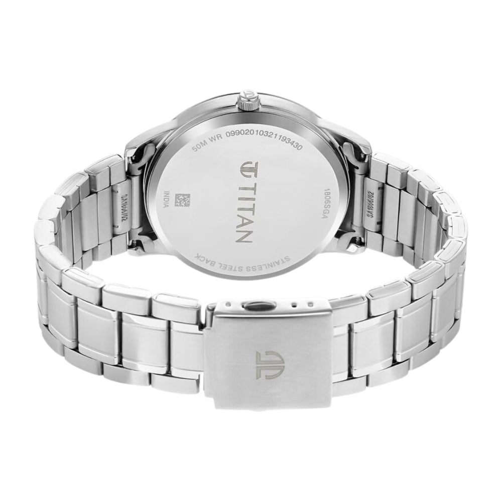 Titan Men's Timeless Style Watch: Refined White Dial and Metal Strap 1806SM03