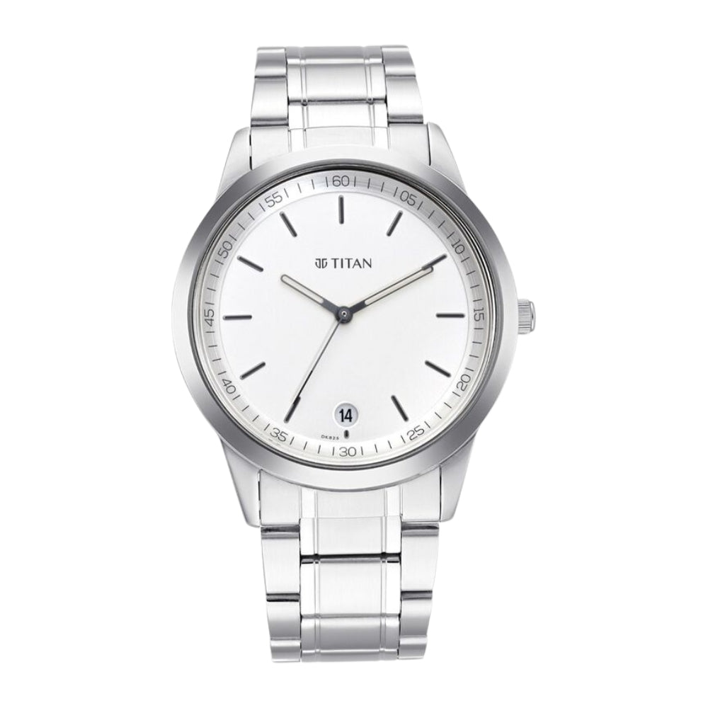 Titan Men's Timeless Style Watch: Refined White Dial and Metal Strap 1806SM03