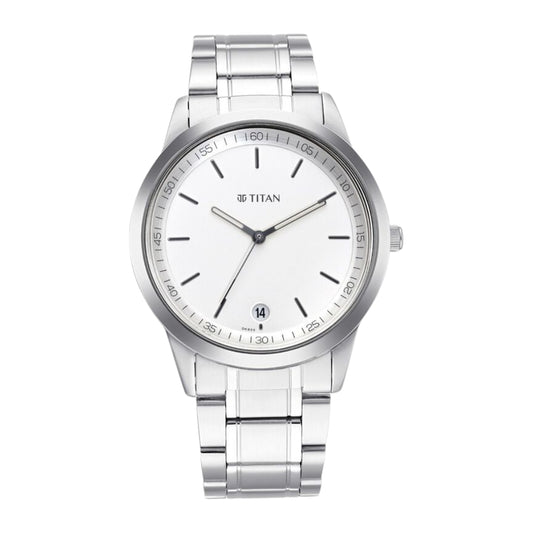 Titan Men's Timeless Style Watch: Refined White Dial and Metal Strap 1806SM03