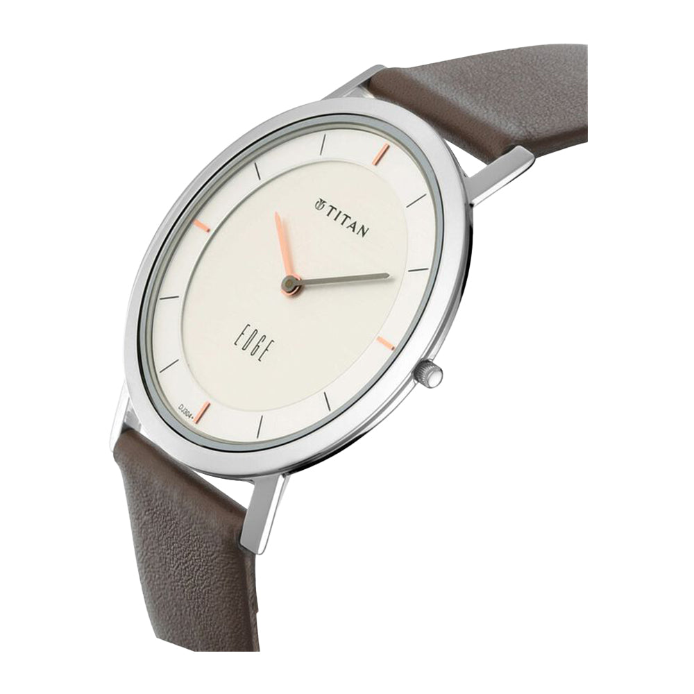 Titan Edge Silver Dial Leather Strap Watch 1595SL03