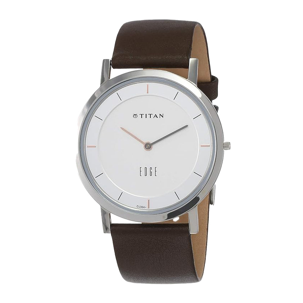 Titan Edge Silver Dial Leather Strap Watch 1595SL03