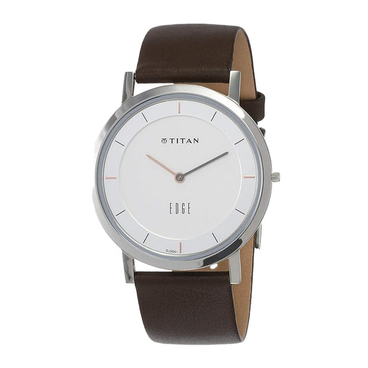 Titan Edge Silver Dial Leather Strap Watch 1595SL03