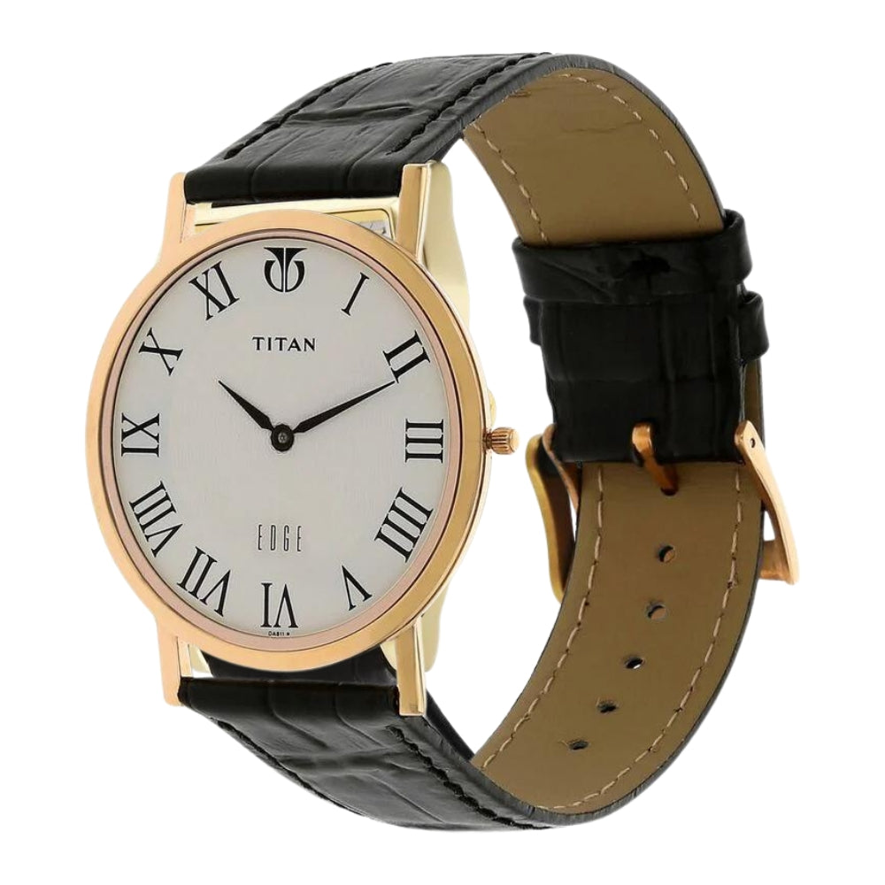 Titan Quartz Analog White Dial Leather Strap Watch for Men 1595WL01