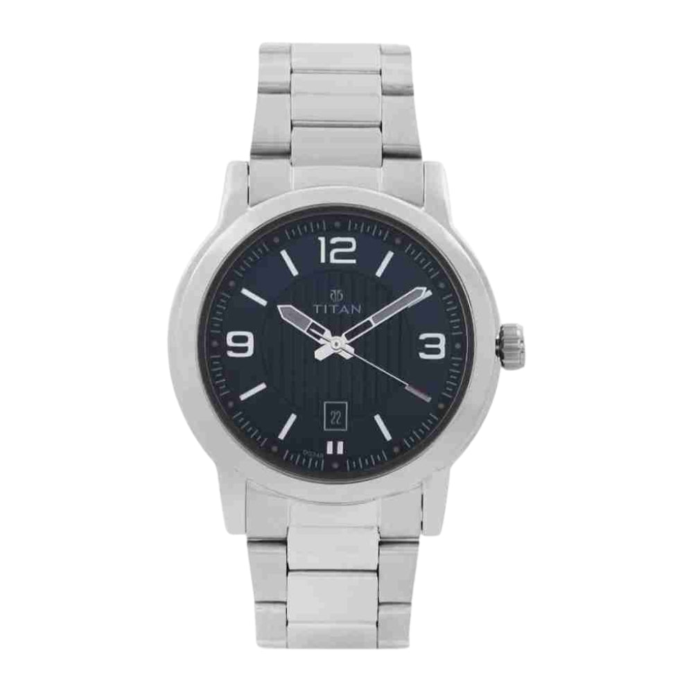 Titan Men's Urban Refinement: Sleek Blue Dial with Silver Stainless Steel Strap Watch 1730SM03