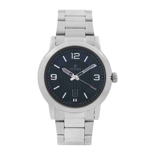 Titan Men's Urban Refinement: Sleek Blue Dial with Silver Stainless Steel Strap Watch 1730SM03