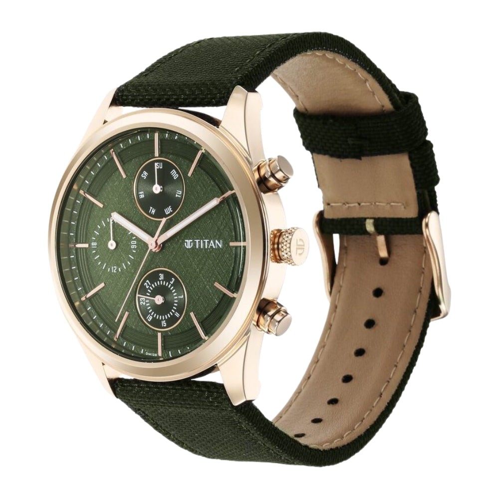 Titan Neo Splash Green Dial Quartz Analog with Date Fabric Strap watch for Men 1805WP01