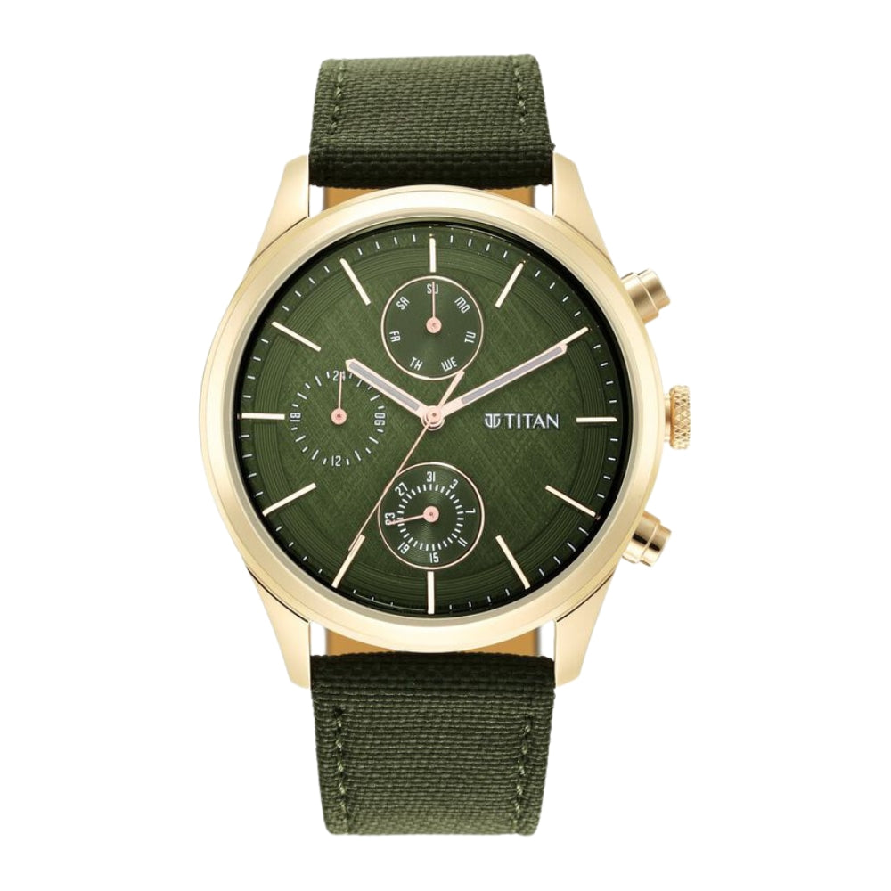 Titan Neo Splash Green Dial Quartz Analog with Date Fabric Strap watch for Men 1805WP01