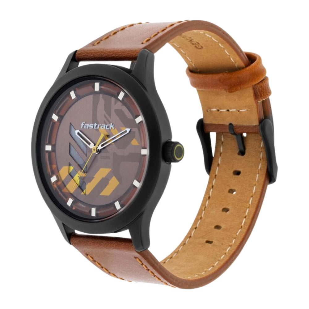 Fastrack Gamify Quartz Analog Brown Dial Leather Strap Watch for Guys 3250NL02