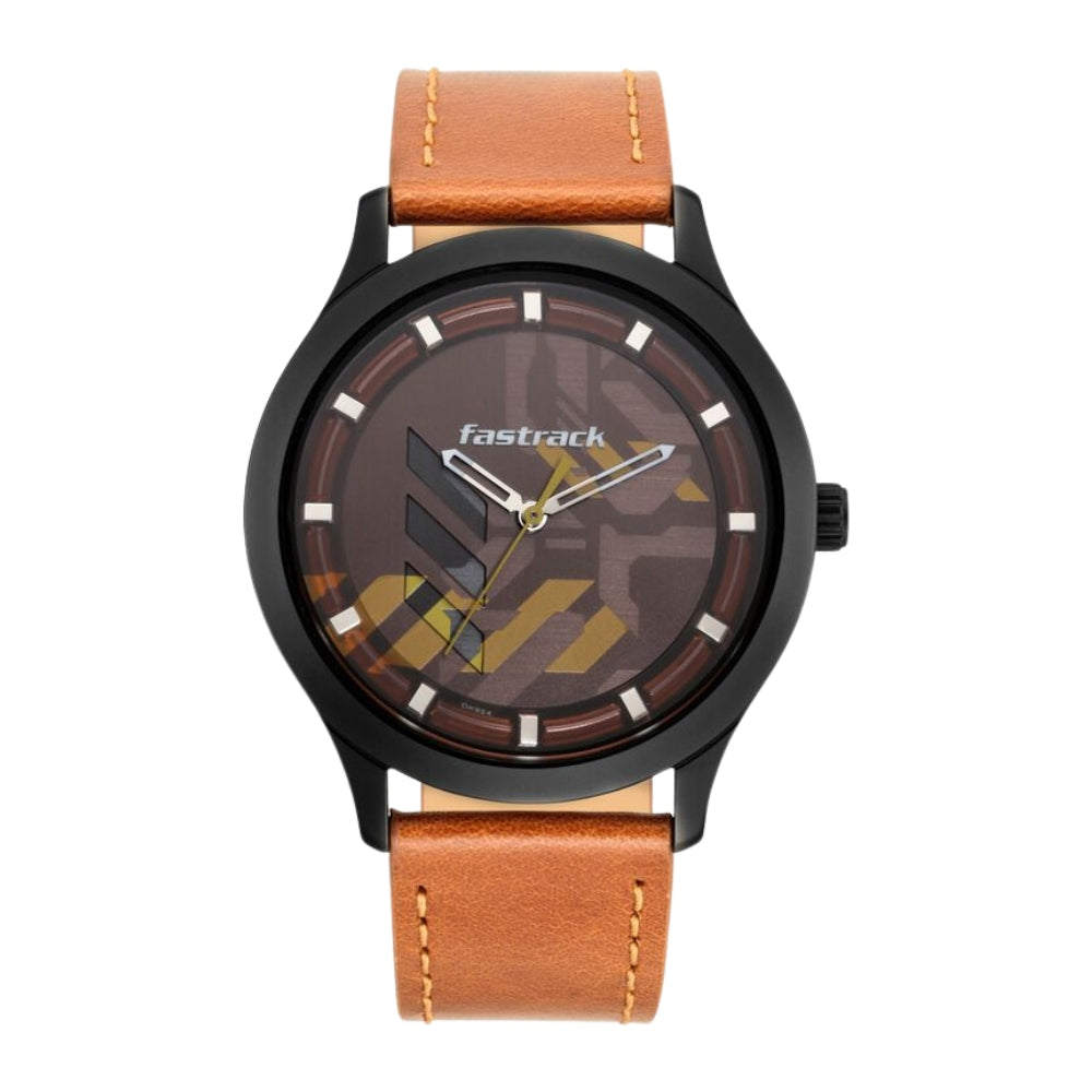 Fastrack Gamify Quartz Analog Brown Dial Leather Strap Watch for Guys 3250NL02
