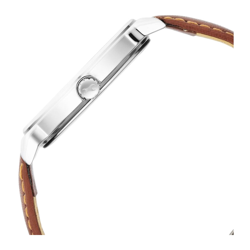 Fastrack Stunners Quartz Analog Silver Dial Leather Strap Watch for Guys 3291SL02