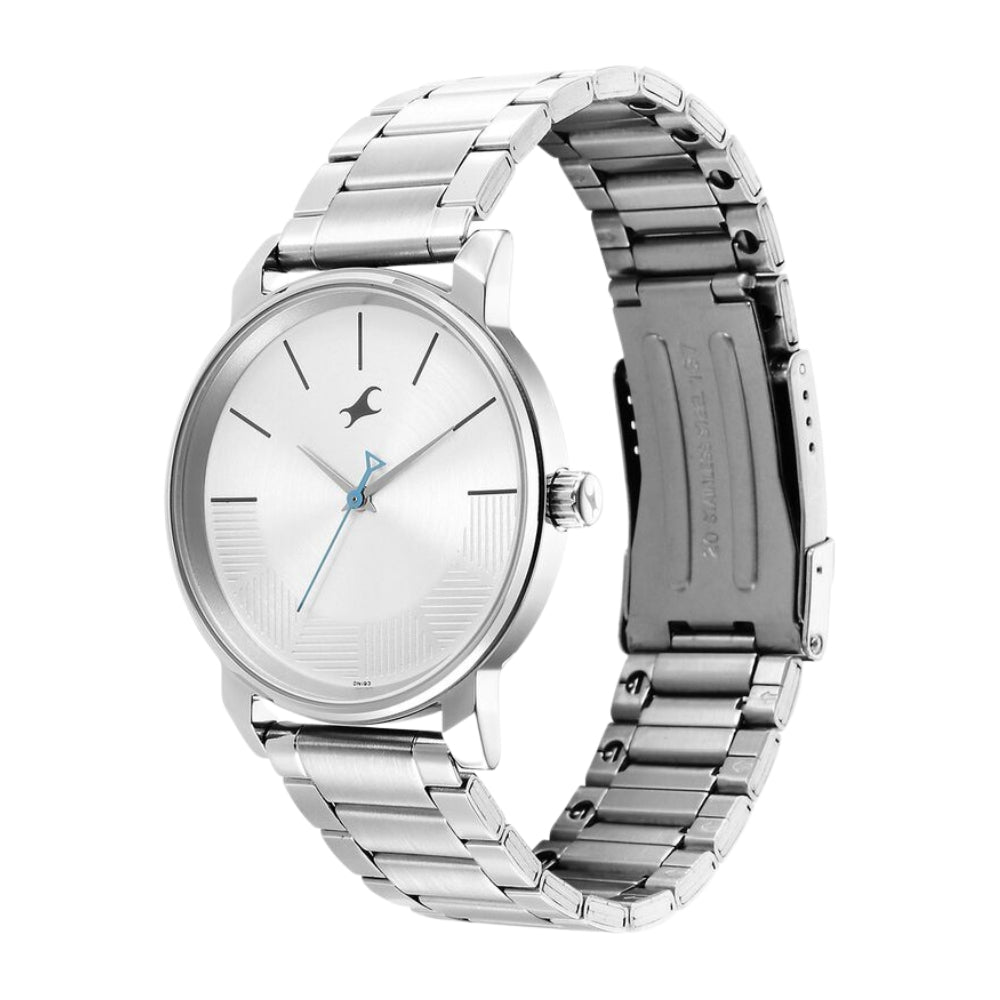 Fastrack Stunners Quartz Analog Silver Dial Metal Strap Watch for Guys 3291SM02