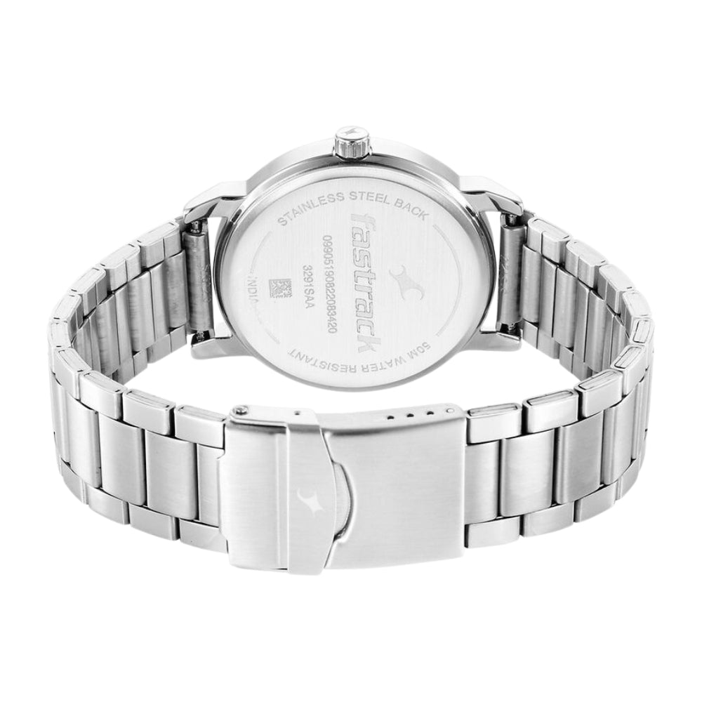 Fastrack Stunners Quartz Analog Silver Dial Metal Strap Watch for Guys 3291SM02