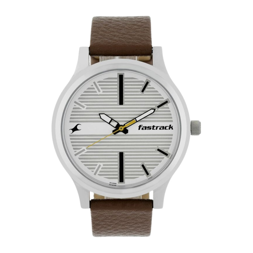 Fastrack Fundamentals Quartz Analog White Dial Leather Strap Watch for Guys 38051SL01