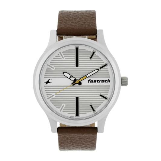 Fastrack Fundamentals Quartz Analog White Dial Leather Strap Watch for Guys 38051SL01