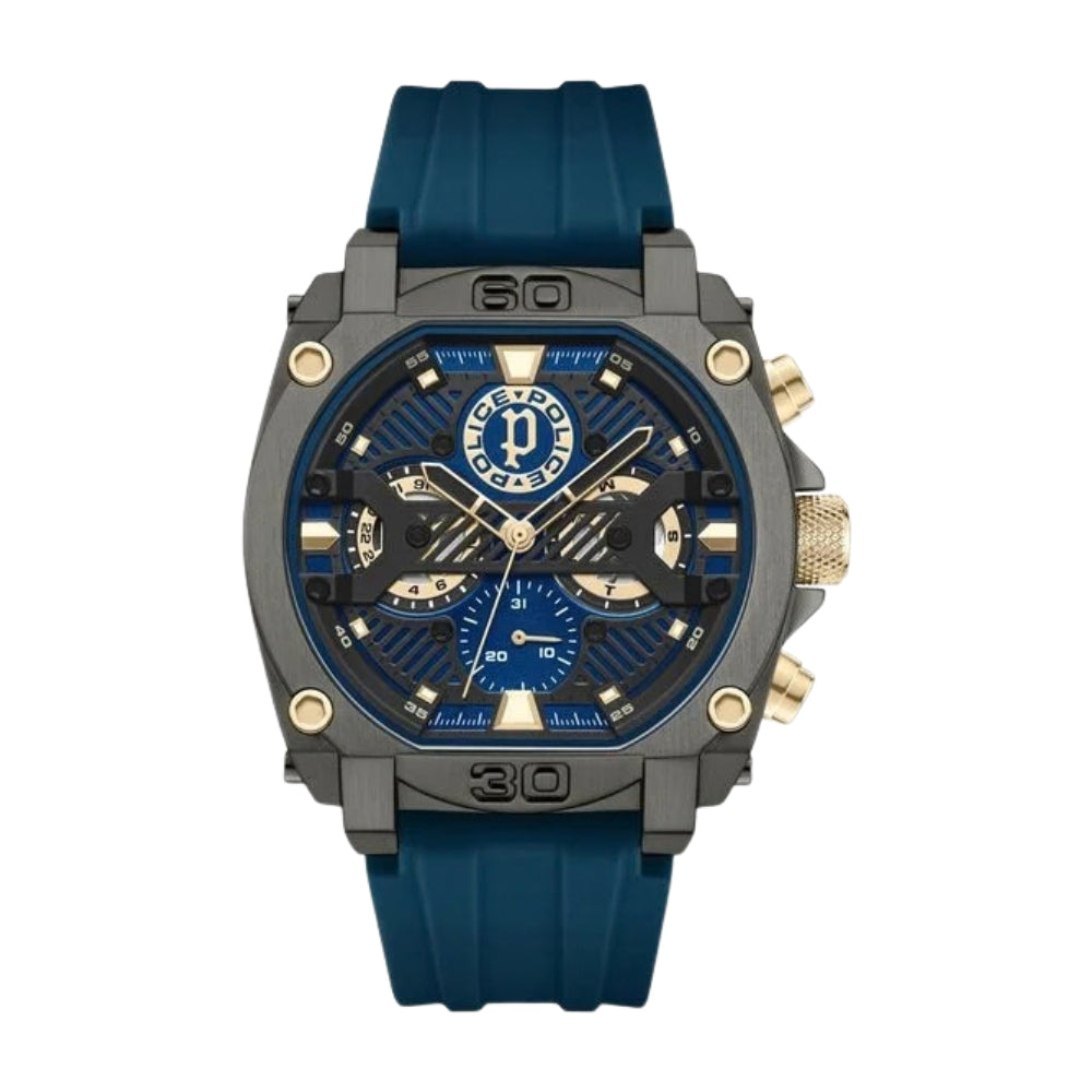 Police Multifunction Blue Dial Blue Color Silicone Strap Watch For Men NTPLPEWGQ0040001W