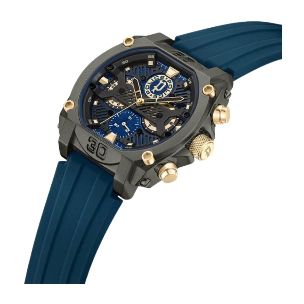 Police Multifunction Blue Dial Blue Color Silicone Strap Watch For Men NTPLPEWGQ0040001W