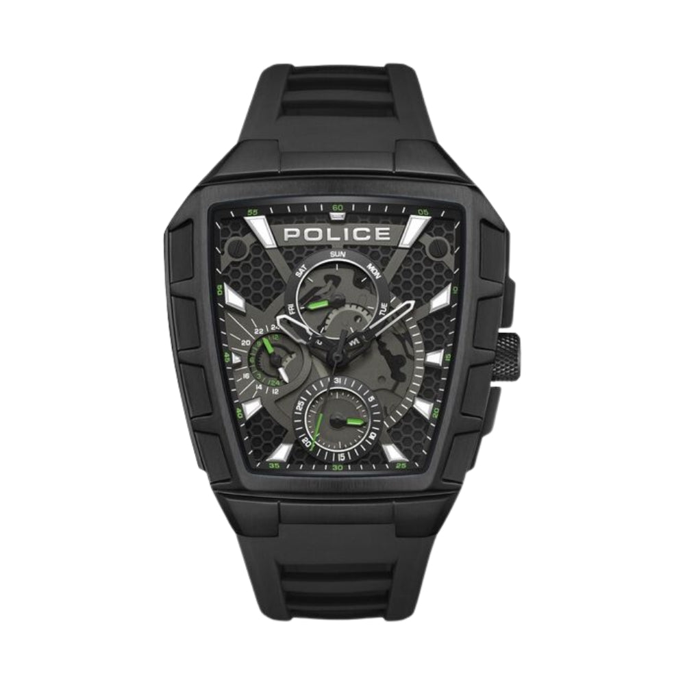 Police Multifunction Black Dial Black Color Silicone Strap Watch For Men NTPLPEWGQ0056801W