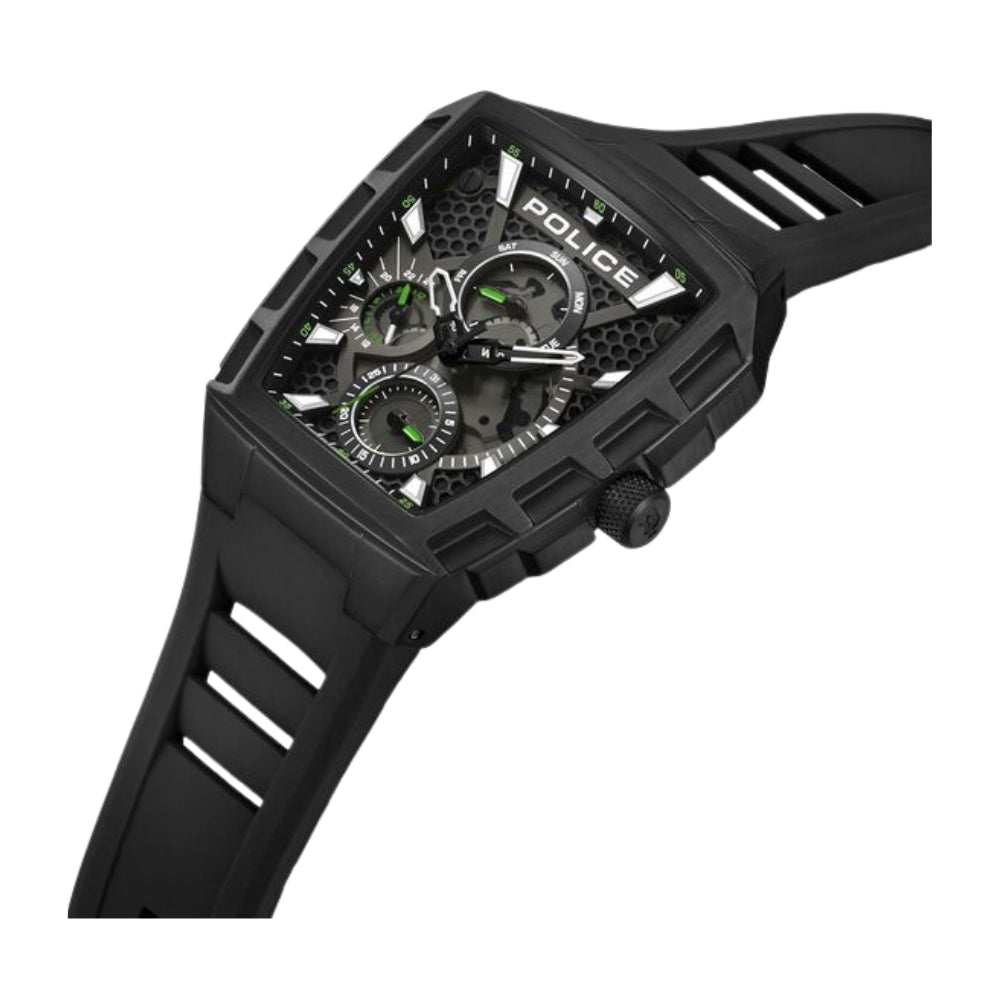Police Multifunction Black Dial Black Color Silicone Strap Watch For Men NTPLPEWGQ0056801W