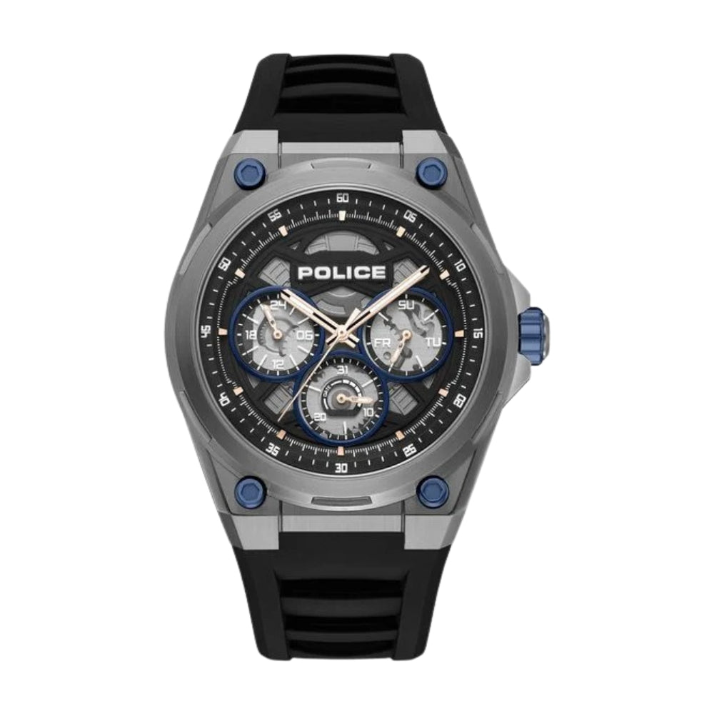 Police Quartz Multifunction Black Dial Black Silicone Strap Watch For Men PLPEWGQ0093803W
