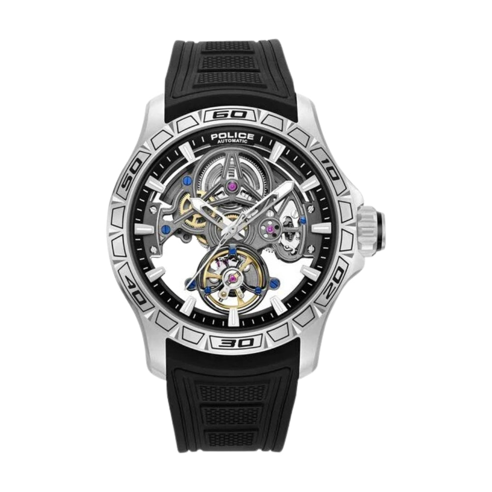 Police Quartz Analog Grey Dial Black Silicone Strap Watch For Men PLPEWGR0097801W