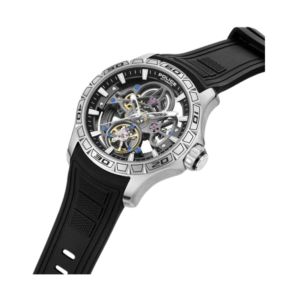 Police Quartz Analog Grey Dial Black Silicone Strap Watch For Men PLPEWGR0097801W