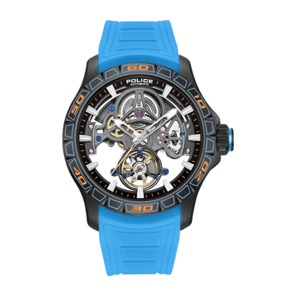 Police Quartz Analog Grey Dial Blue Silicone Strap Watch For Men PLPEWGR0097804W