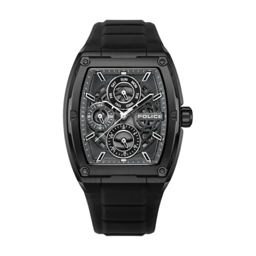 Police Quartz Multifunction Grey Dial Black Silicone Strap Watch for Men NTPLPEWJQ0004501