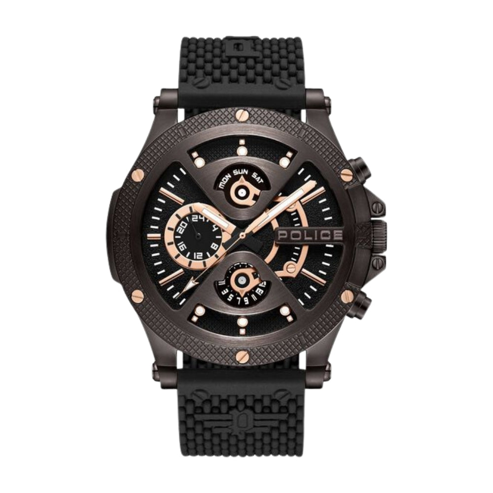 Police Multifunction Black Dial Silicone Strap Watch For Men PLPEWJQ2110502