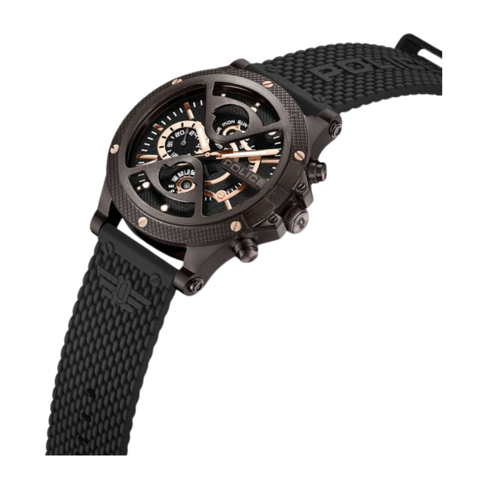 Police Multifunction Black Dial Silicone Strap Watch For Men PLPEWJQ2110502