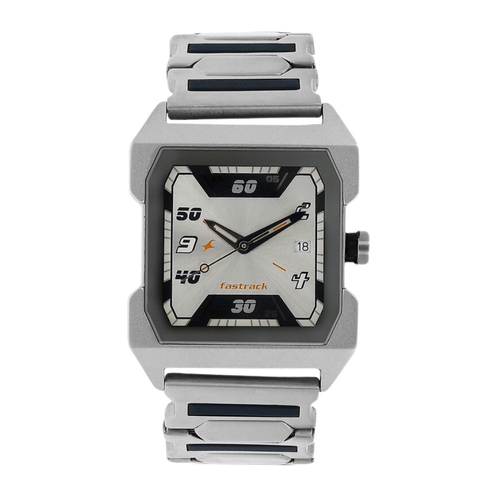 Fastrack Quartz Analog Silver Dial Stainless Steel Strap Watch for Guys NR1474SM01