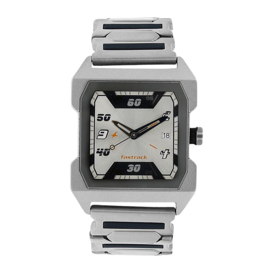Fastrack Quartz Analog Silver Dial Stainless Steel Strap Watch for Guys NR1474SM01