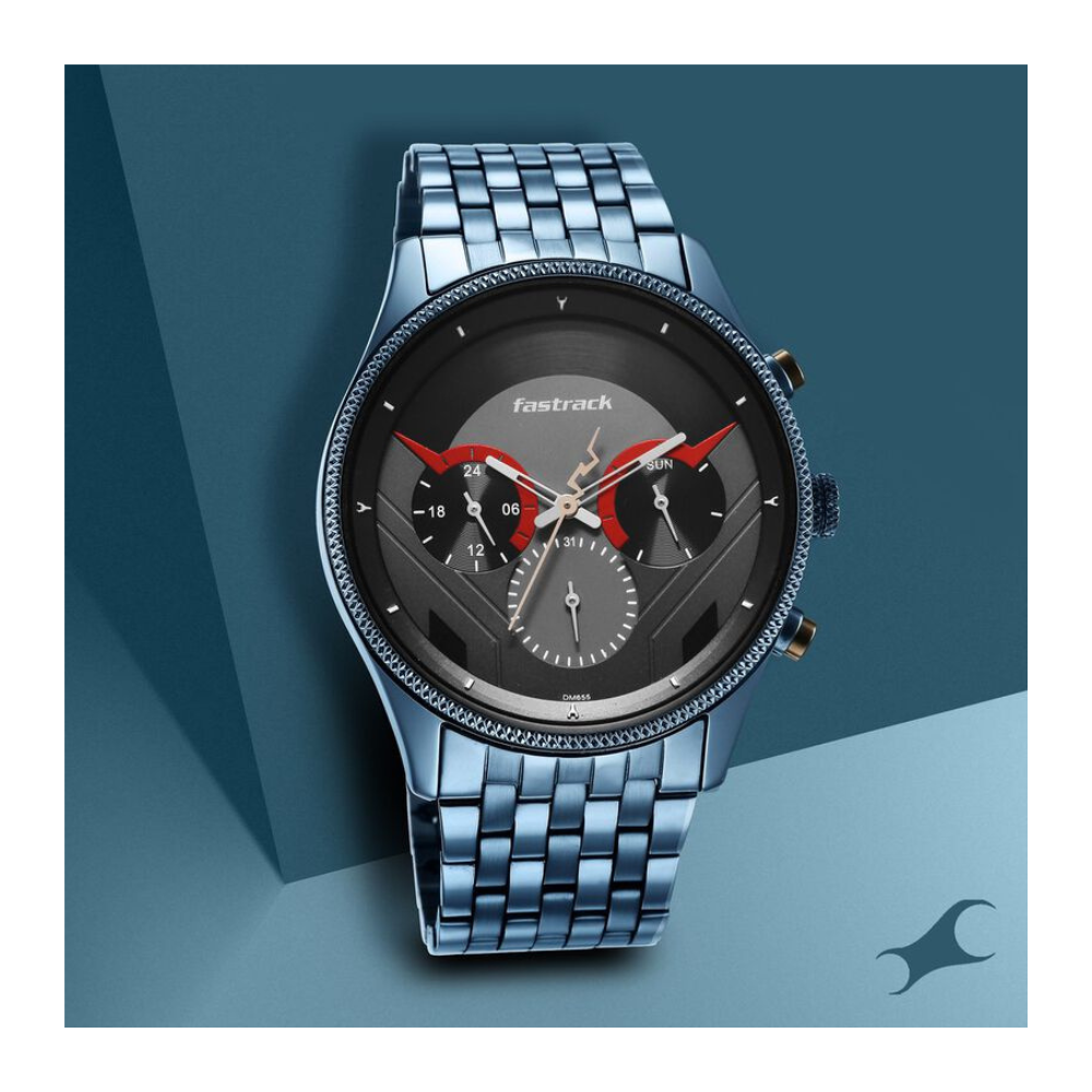 Fastrack Thor Quartz Multifunction Grey Dial Metal Strap Watch for Guys 3286KM03