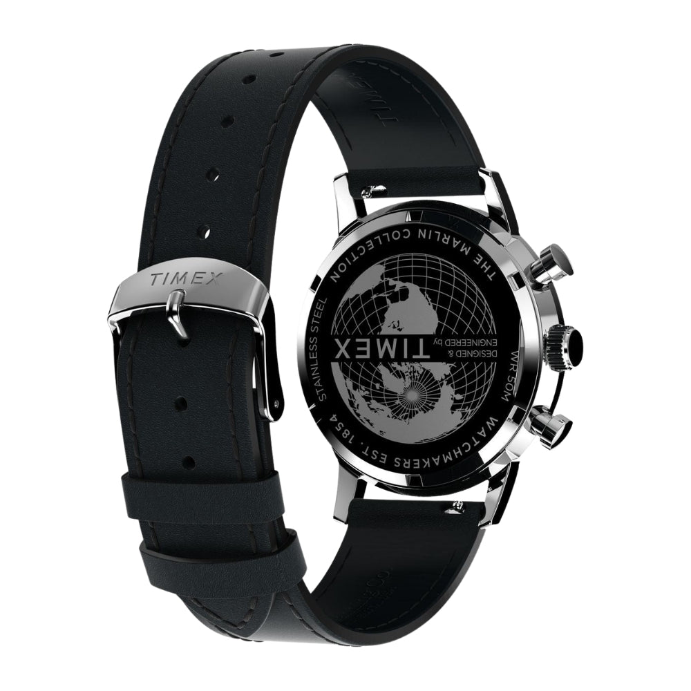 TIMEX Marlin Analog watch for man with Silver Round Dial & Black Leather Strap Band  - TW2W10300UJ