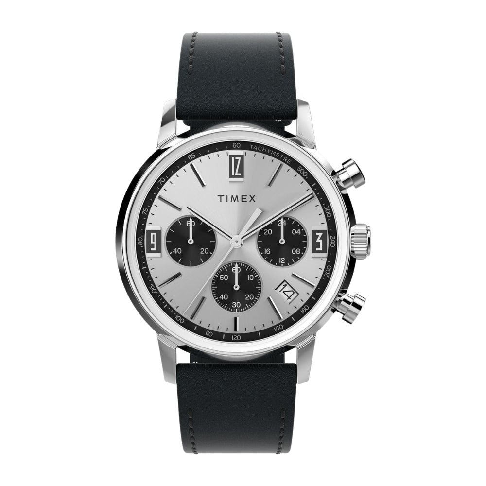 TIMEX Marlin Analog watch for man with Silver Round Dial & Black Leather Strap Band  - TW2W10300UJ
