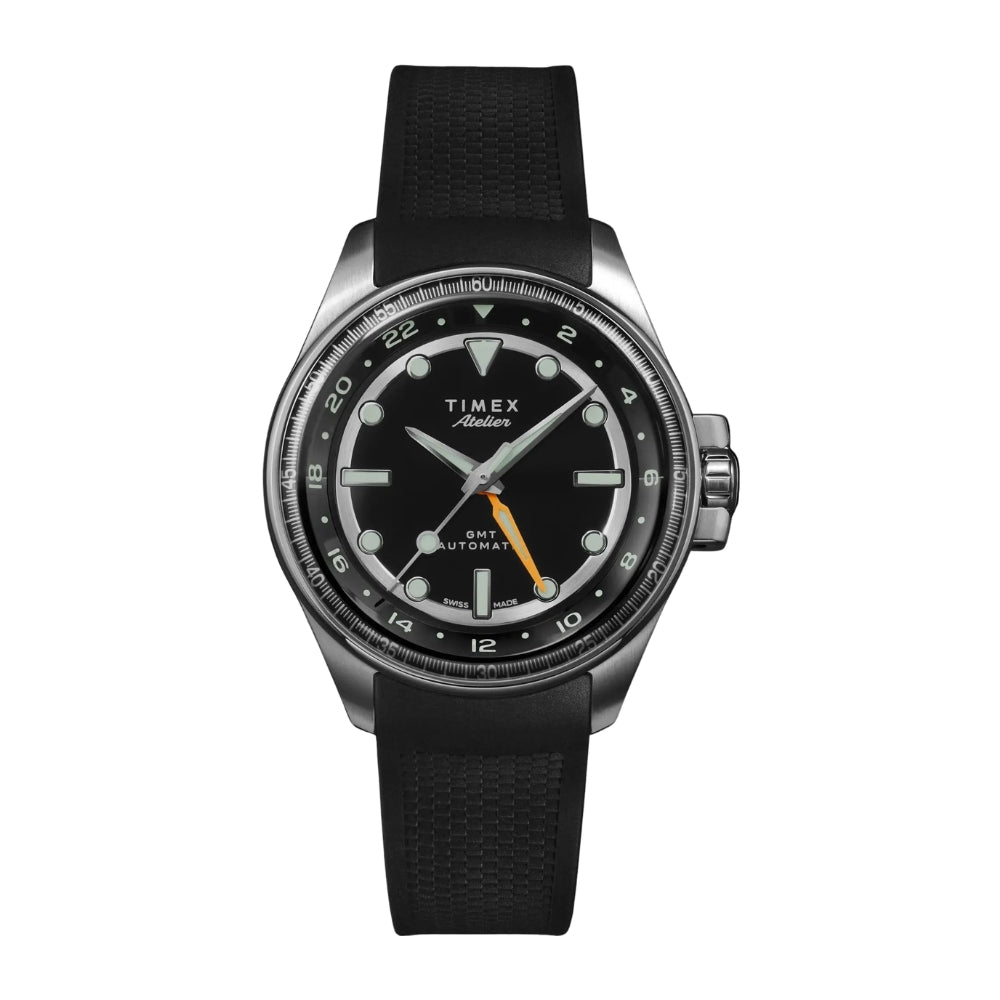 Timex Atelier GMT24 M1a Sport GMT Auto 40mm - Black Syn Rubber Strap Black Dial - TW2Y724004A